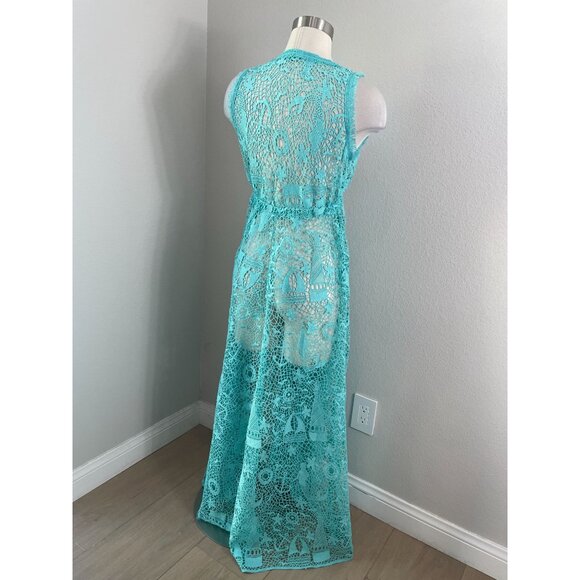 Antica Sartoria Giacomo Cinque Womens One Size Turquoise Crochet Maxi Cardigan - Picture 3 of 11